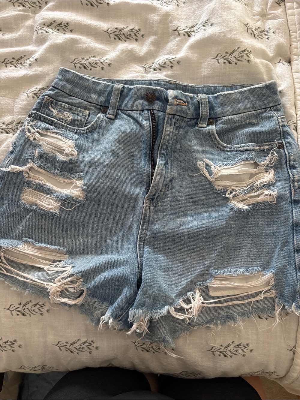 American Eagle Outfitters Light Blue Ripped Denim Shorts